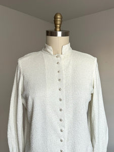 vintage 1960s silver metallic blouse {L}