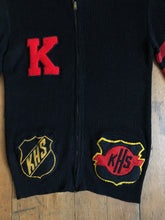 Load image into Gallery viewer, vintage 1940s sports knit zip up letterman sweater