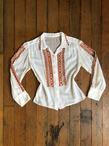 vintage 1950s embroidered blouse {xs}