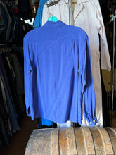 Load image into Gallery viewer, vintage 1950s blue long sleeve rayon shirt