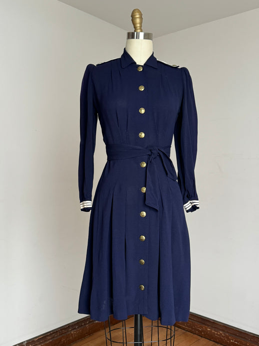 vintage 1930s 40s navy nautical dress {s}