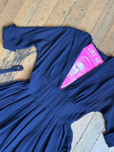 Load image into Gallery viewer, vintage 1940s 50s navy rayon low cut dress {m}