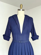 Load image into Gallery viewer, vintage 1940s 50s navy rayon low cut dress {m}