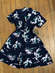vintage 1940s floral rayon dress {L}