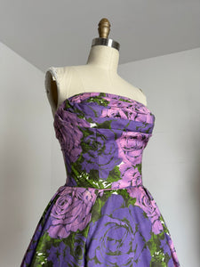 vintage 1950s purple roses dress {xs}