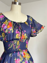 Load image into Gallery viewer, vintage 1970s flutter sleeve floral dress {xs}