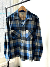 Load image into Gallery viewer, vintage 1950s blue plaid wool long sleeve shirt