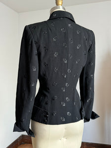 vintage 1940s black embroidered suit jacket {s}