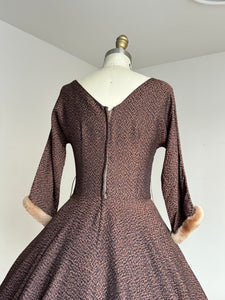 vintage 1950s party dress w/ faux fur cuffs {s}