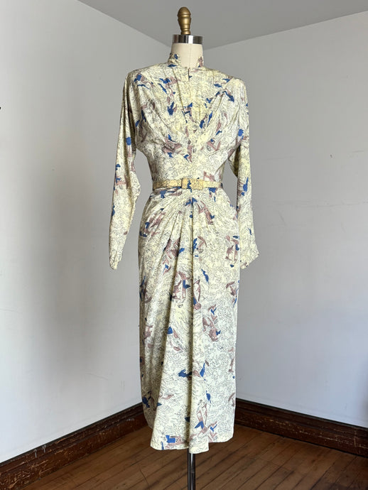 vintage 1940s novelty print rayon dress {xs}