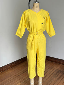 NOS vintage 1980s yellow jumpsuit {xs-m}