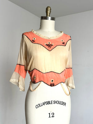 AS-IS vintage 1910s 20s silk sheer blouse {s/m}
