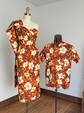 Load image into Gallery viewer, vintage 1950s Alfred Shaheen sarong dress &amp; men’s shirt set