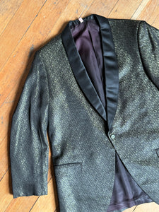 vintage 1950s shimmery satin brocade tuxedo jacket