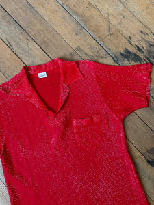 vintage 1950s red lurex shimmer shirt