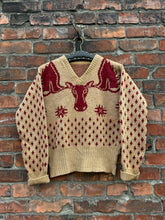 Load image into Gallery viewer, vintage 1940s novelty Moose head ski sweater