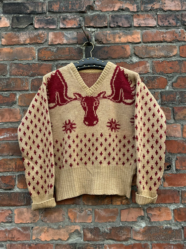 vintage 1940s novelty Moose head ski sweater