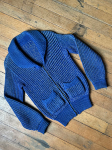 vintage 1950s blue knit zip up sweater