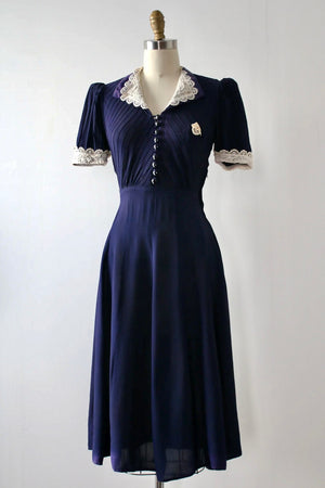vintage 1930s blue rayon dress