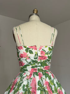 vintage 1950s pink roses sun dress {xs}