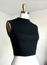 Load image into Gallery viewer, vintage 1960s black wool crop top {xs/s}