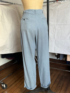 vintage 1950s blue rayon slacks 32" waist