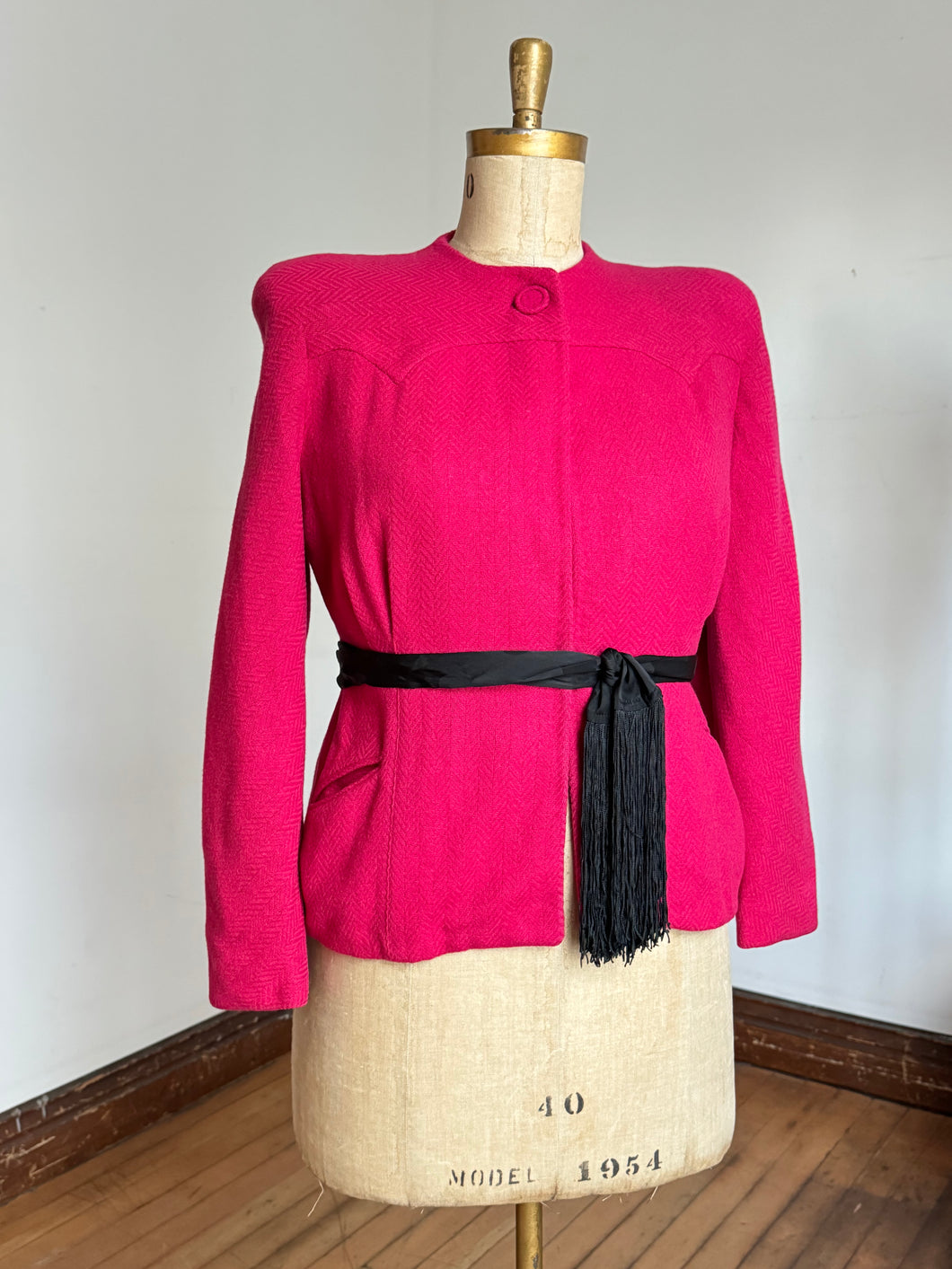 vintage 1940s fuchsia pink wool jacket {XXL}