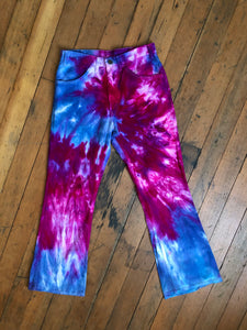 vintage 1960s 70s tie dye big E Levis flared denim jeans