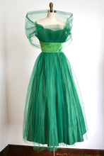 Load image into Gallery viewer, vintage 1950s green prom dress