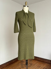 Load image into Gallery viewer, vintage 1950s green knit sweater dress {m-XL}