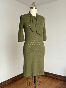 vintage 1950s green knit sweater dress {m-XL}