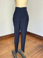 Load image into Gallery viewer, vintage 1940s navy blue slacks with watch pocket 32"W