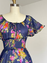 Load image into Gallery viewer, vintage 1970s flutter sleeve floral dress {xs}