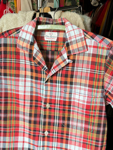 vintage 1950s plaid cotton short sleeve shirt