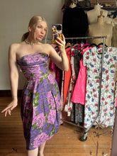 Load image into Gallery viewer, vintage 1950s purple roses dress {xs}