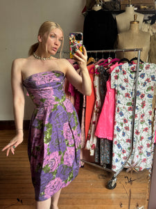 vintage 1950s purple roses dress {xs}