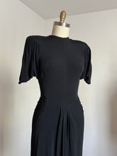 Load image into Gallery viewer, vintage 1940s black rayon Dorothy O’Hara dress {s}