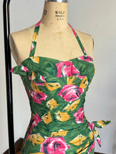 Load image into Gallery viewer, vintage 1950s cotton floral swimsuit {xs}