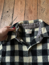 Load image into Gallery viewer, vintage 1950s black &amp; white plaid wool shirt