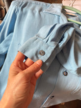 Load image into Gallery viewer, vintage 1950s blue rayon long sleeve shirt - loop collar