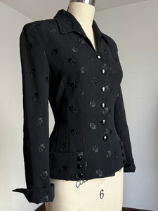 vintage 1940s black embroidered suit jacket {s}