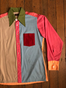 vintage 1970s color block long sleeve shirt