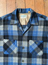 Load image into Gallery viewer, vintage 1950s blue plaid wool long sleeve shirt