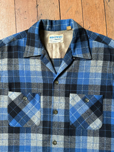 vintage 1950s blue plaid wool long sleeve shirt