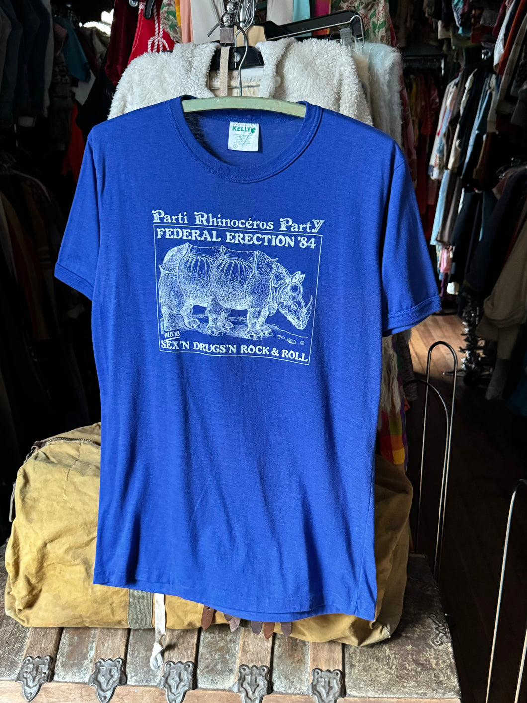 vintage 1980s Rhino Party joke political t-shirt