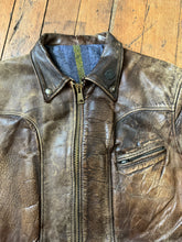 Load image into Gallery viewer, vintage 1940s sunburst belted back leather jacket