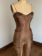 Load image into Gallery viewer, vintage 1980s Frederick’s of Hollywood gold jumpsuit {s}