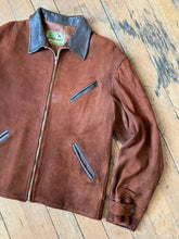 Load image into Gallery viewer, vintage 1940s suede horsehide belted back side synch jacket