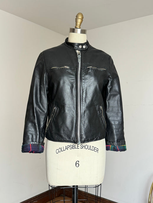 vintage 1960s black leather biker jacket