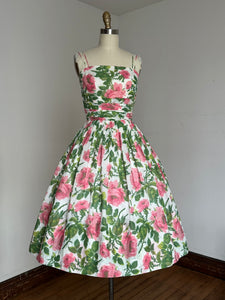 vintage 1950s pink roses sun dress {xs}